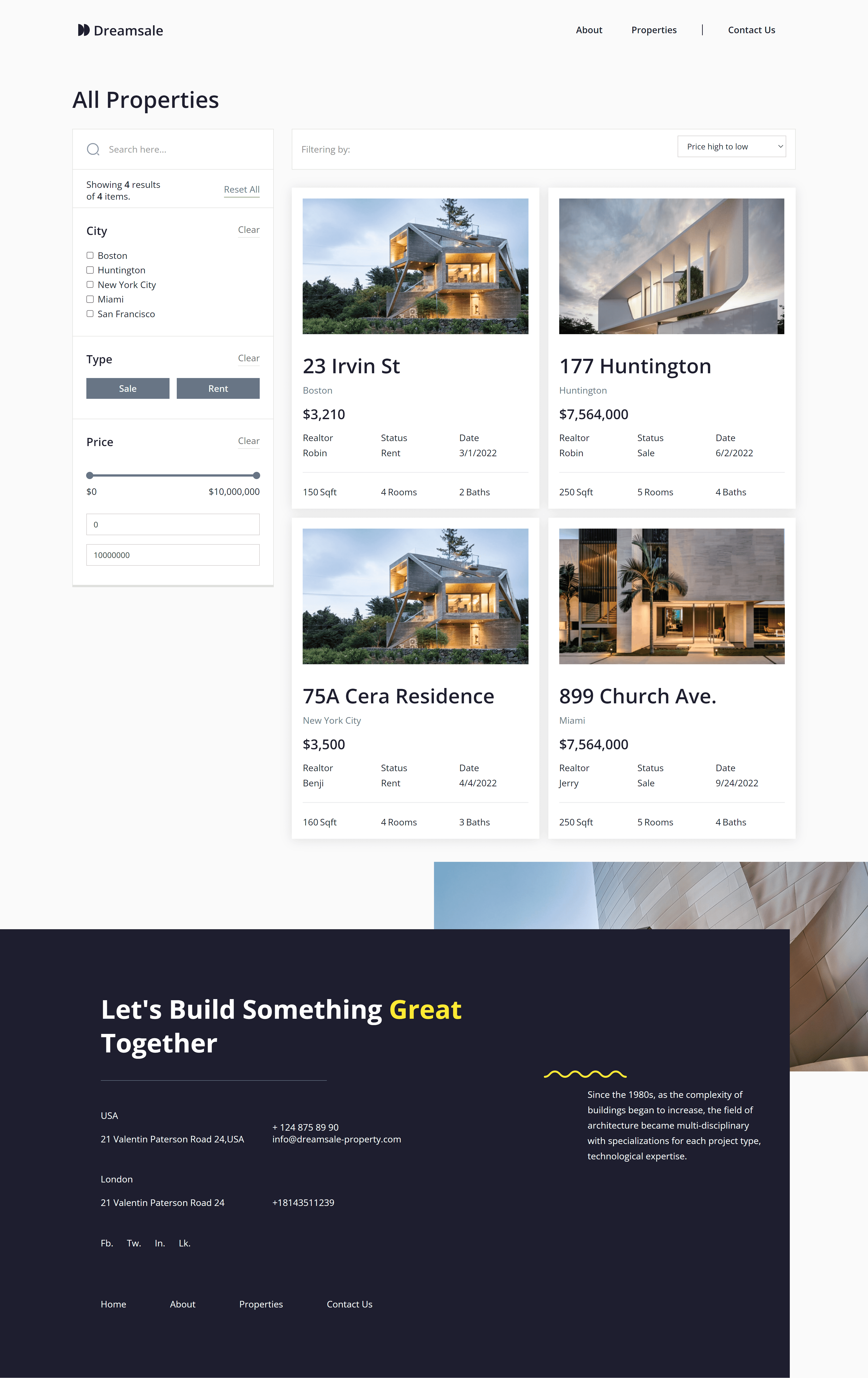 Dreamsale website catalog page
