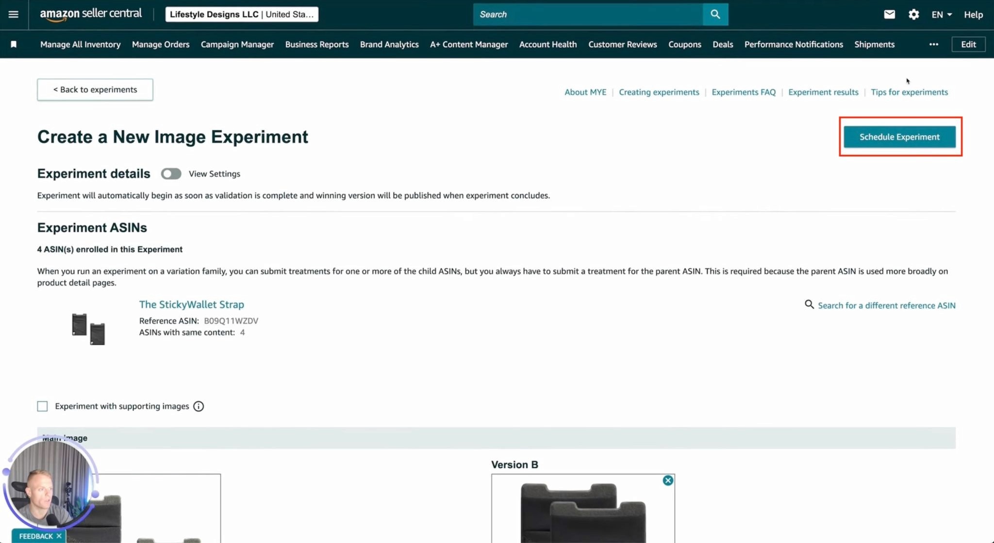 Schedule the Experiment in Amazon Main Image A/B Test