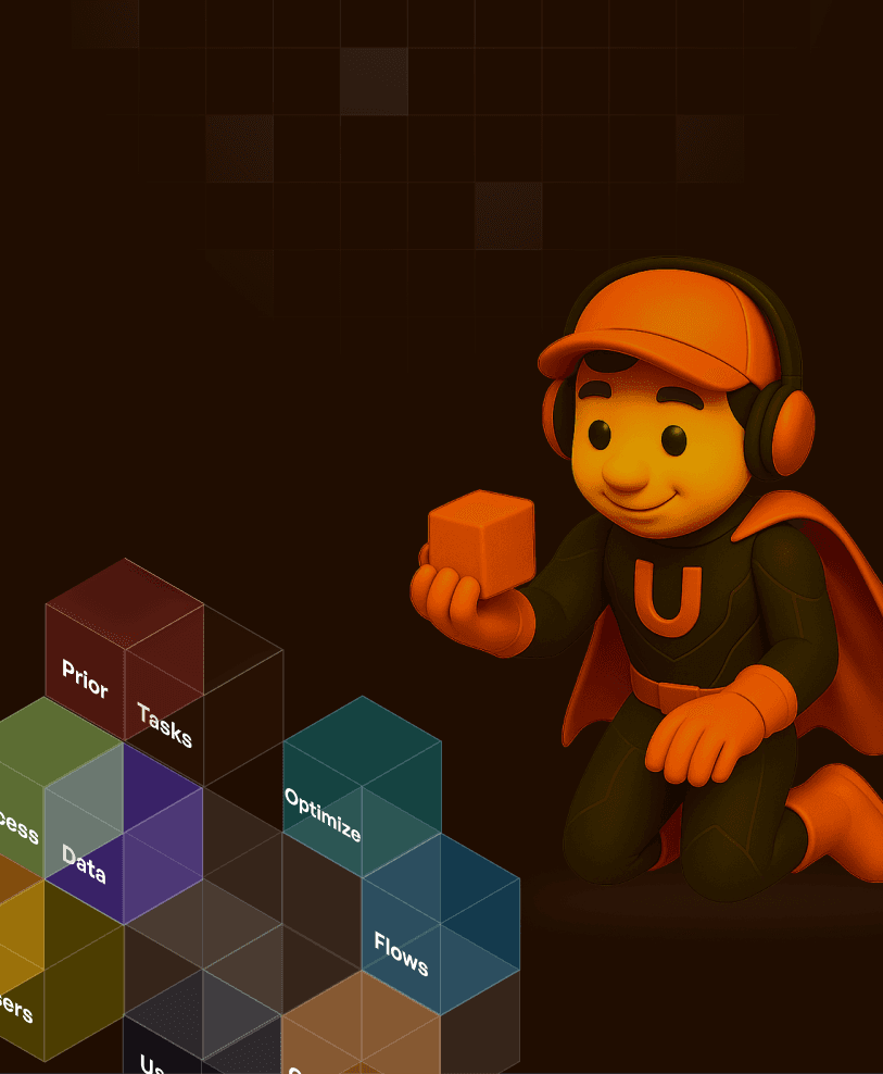 Mascot playing with Information Architecture blocks