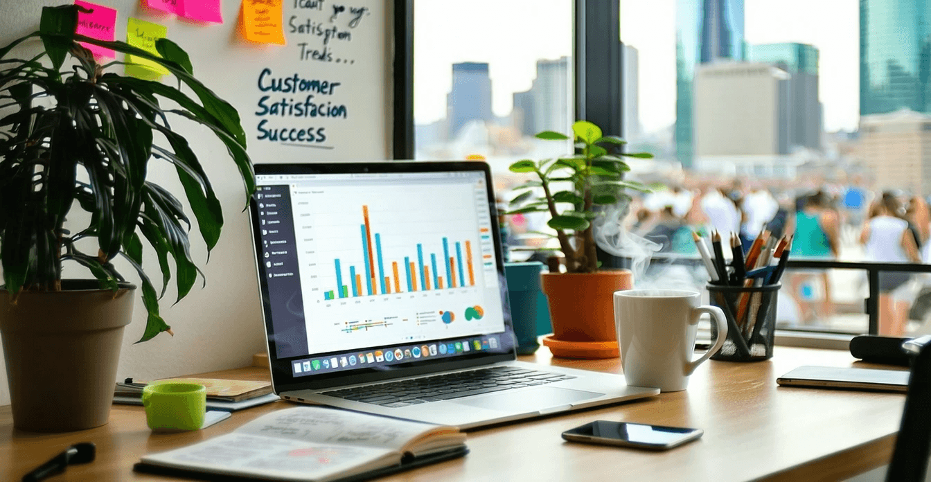 Modern office desk with data laptop - Gainsight Alternatives