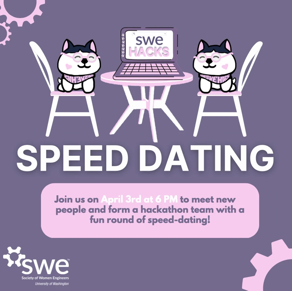 A purple image of huskies on a chair that say Speed Dating