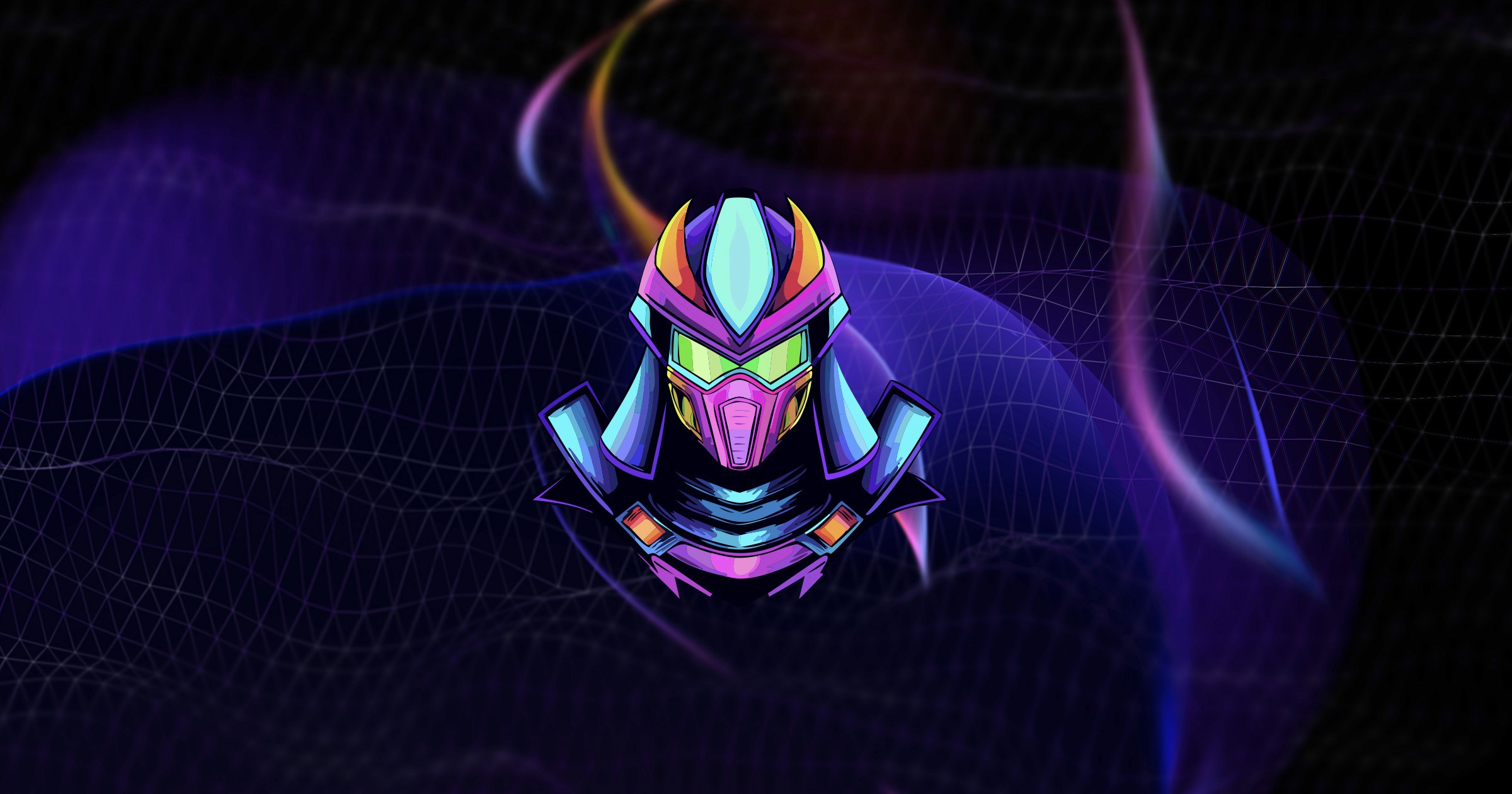 Cyber Punk Space Traveler on UHD quantum wave background