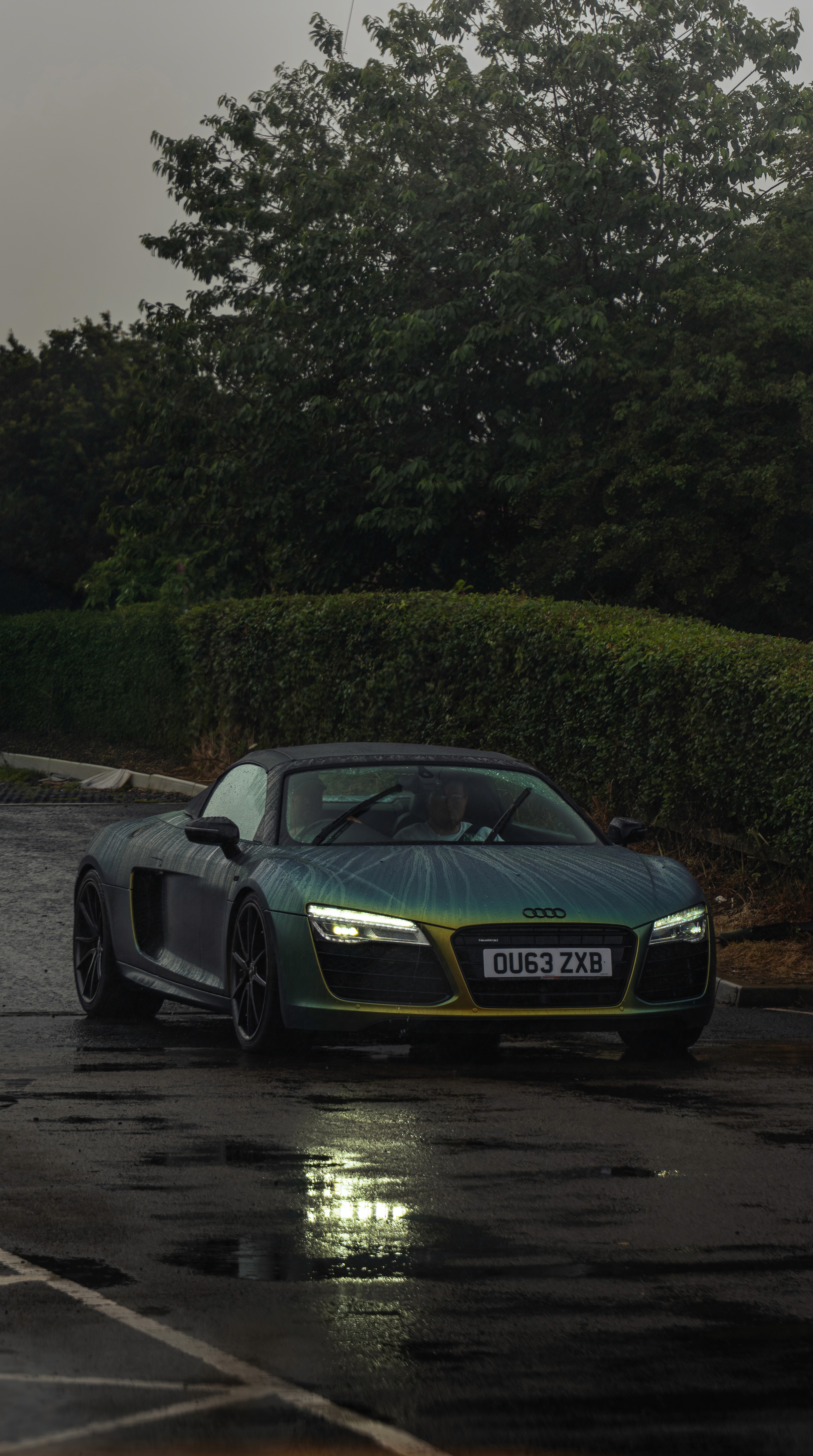 Audi R8 front three quater shot in low light