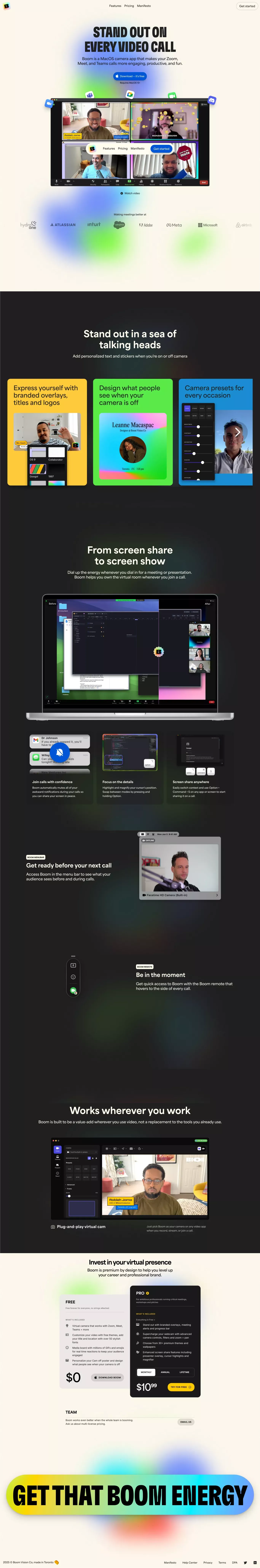 Get the Boom App: Bring the Boom to ever landing page screenshot showcasing Tech design
