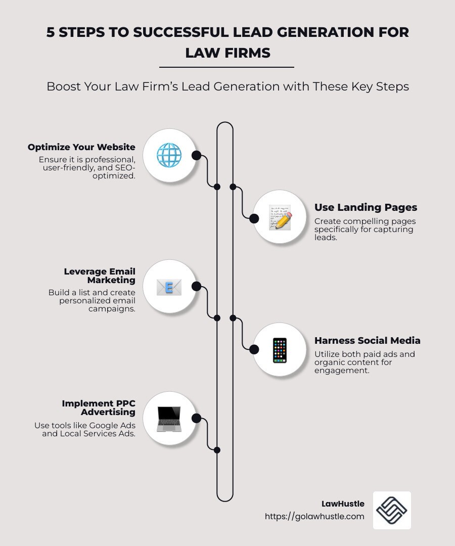 5 steps to successful lead generation for law firms - law firm lead generation infographic infographic-line-5-steps-neat_beige