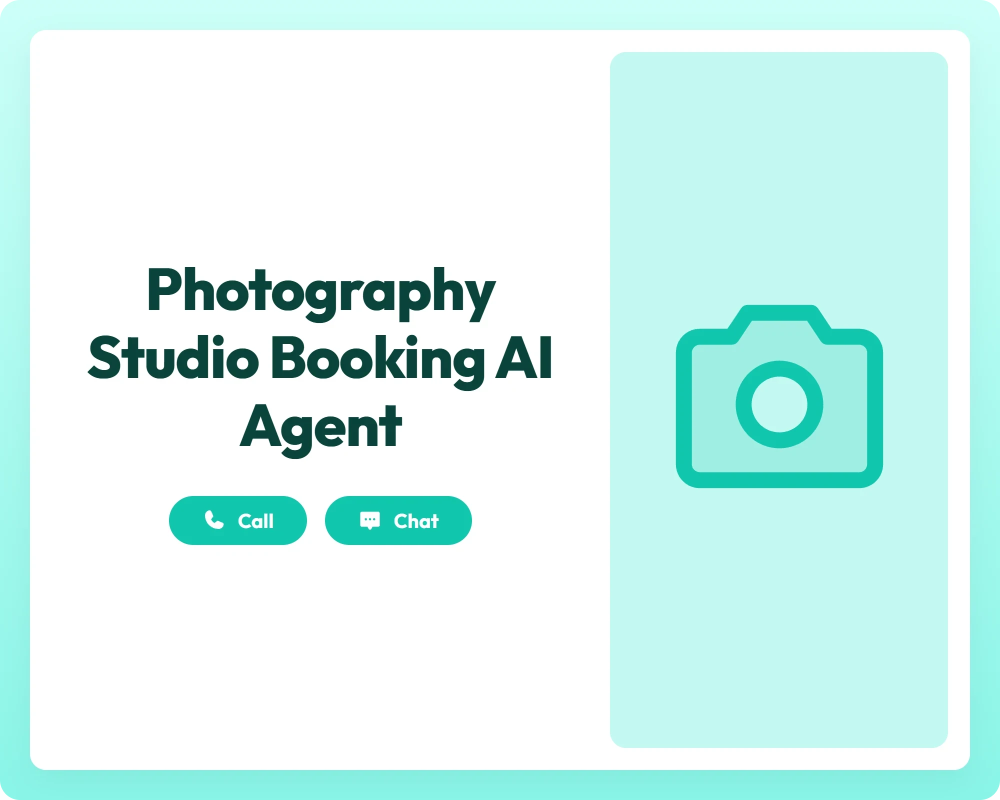photography studio booking ai agent supports call and chat with camera icon