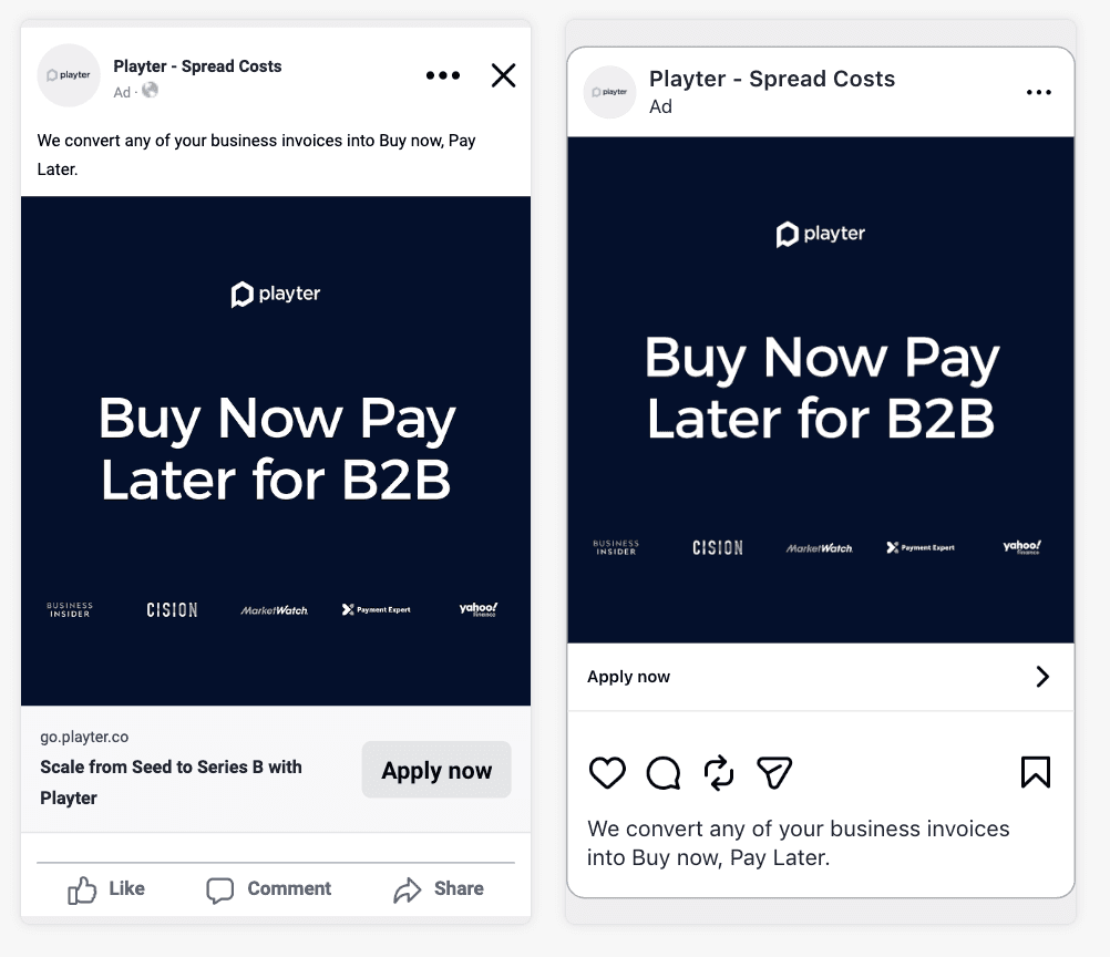 Example Playter B2B meta ads