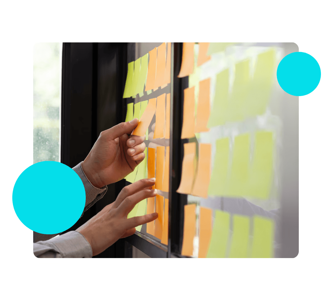 A complex network of interconnected nodes and lines, representing a system or process.  The nodes are various shapes and sizes, some containing text or icons. The overall style is dark with purple accents.