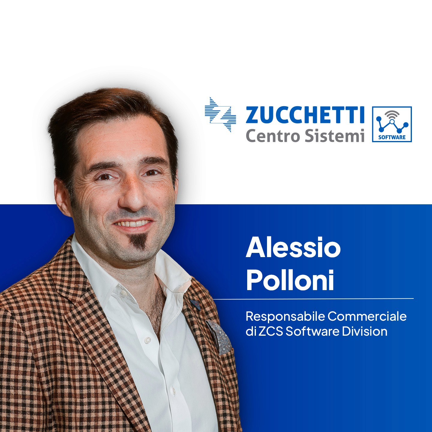 Immagine di Alessio Polloni, Responsabile Commerciale di di ZCS Software Division con il logo dell'azienda per presentare la partnership con Fluida.