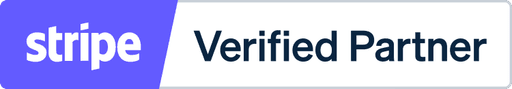 Logo for Stripe, indicating "Verified Partner" with a purple background and gray text.