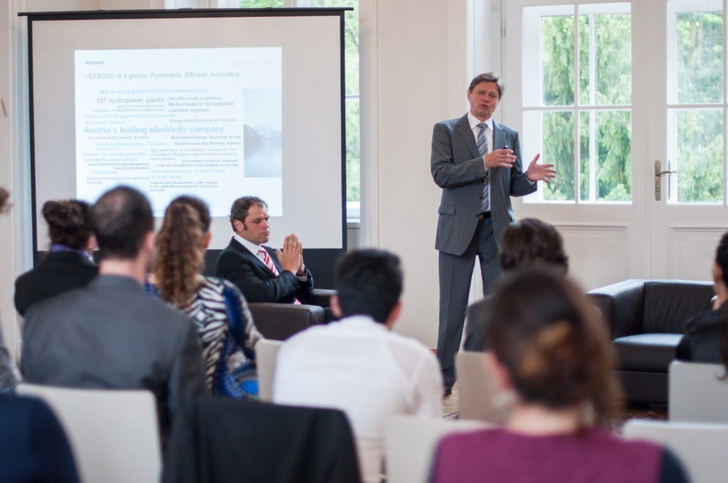 Mr. Wolfgang Anzengruber, CEO and Chairman of the Managing Board of the VERBUND Electricity Company talks to LBS students