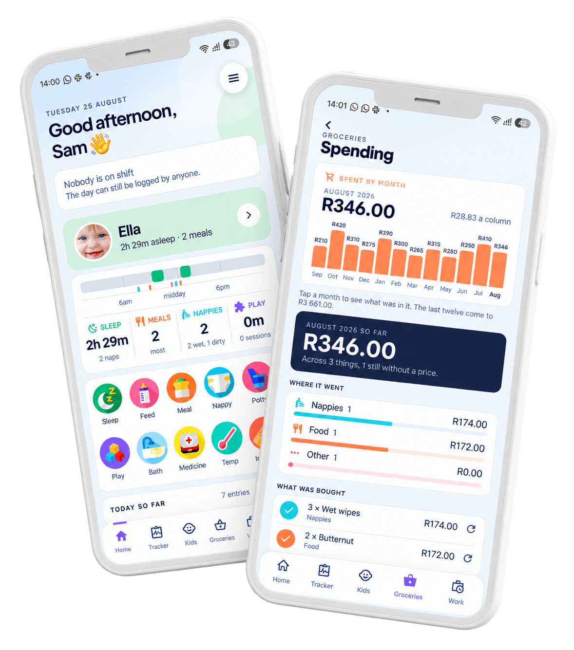 Two phones showing the app
