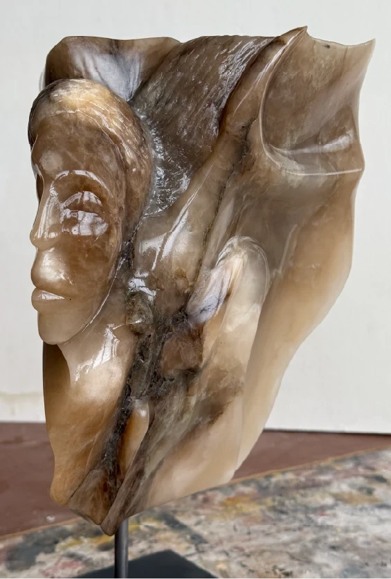 Gabriel Angel for Palestine, 2023. Alabaster. by Barbara Walker.