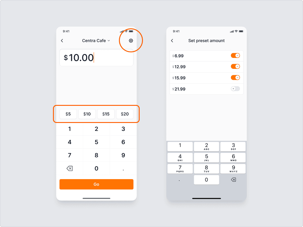 Preset amount screens