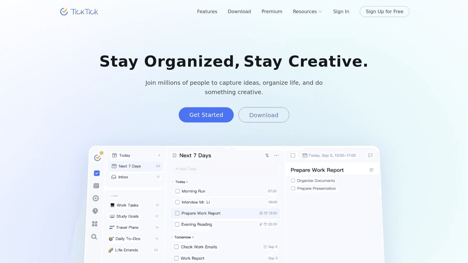 TickTick Calendar App for ADHD homepage screenshot