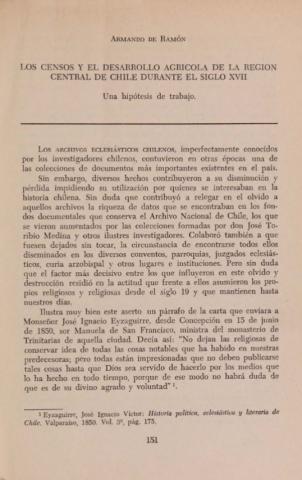Los censos y el desarrollo agrícola de la región central de Chile durante el siglo XVII. Una hipótesis de trabajo.