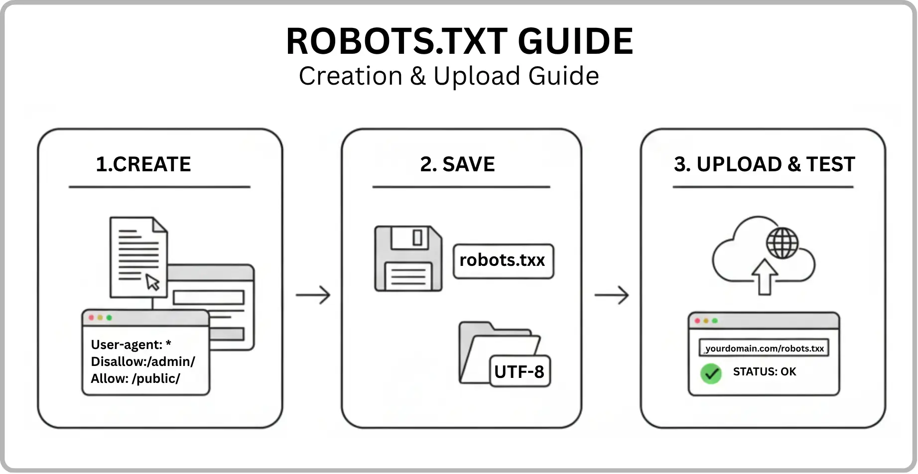 Robots.txt creation and upload process diagram