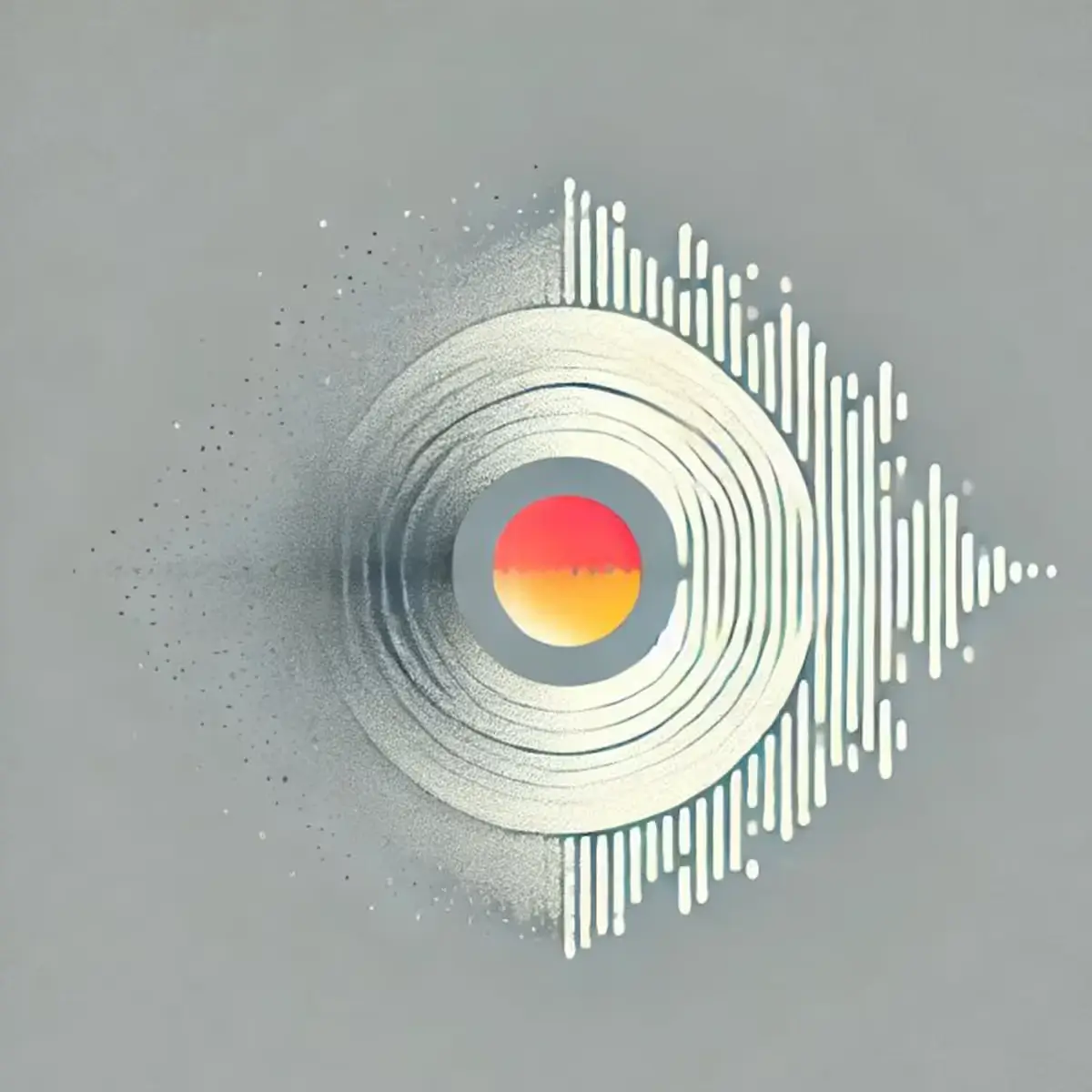 Abstract illustration representing music discovery, combining soundwave forms with a central focal point to suggest breaking out of algorithmic repetition.