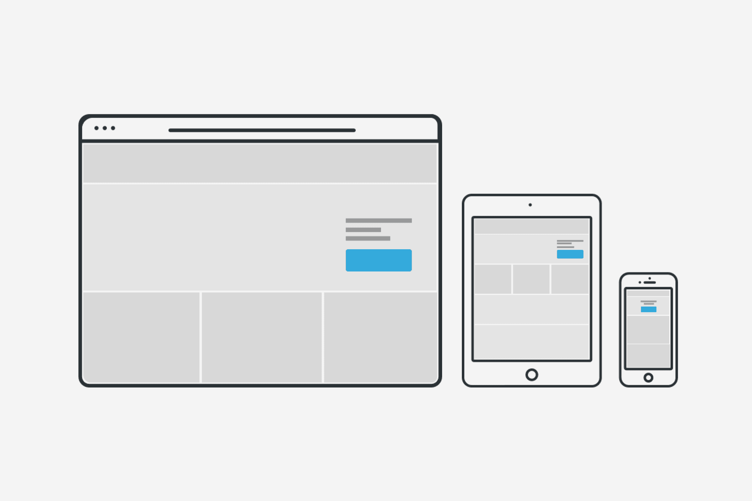 Simple illustration of a desktop browser, tablet and mobile side by side