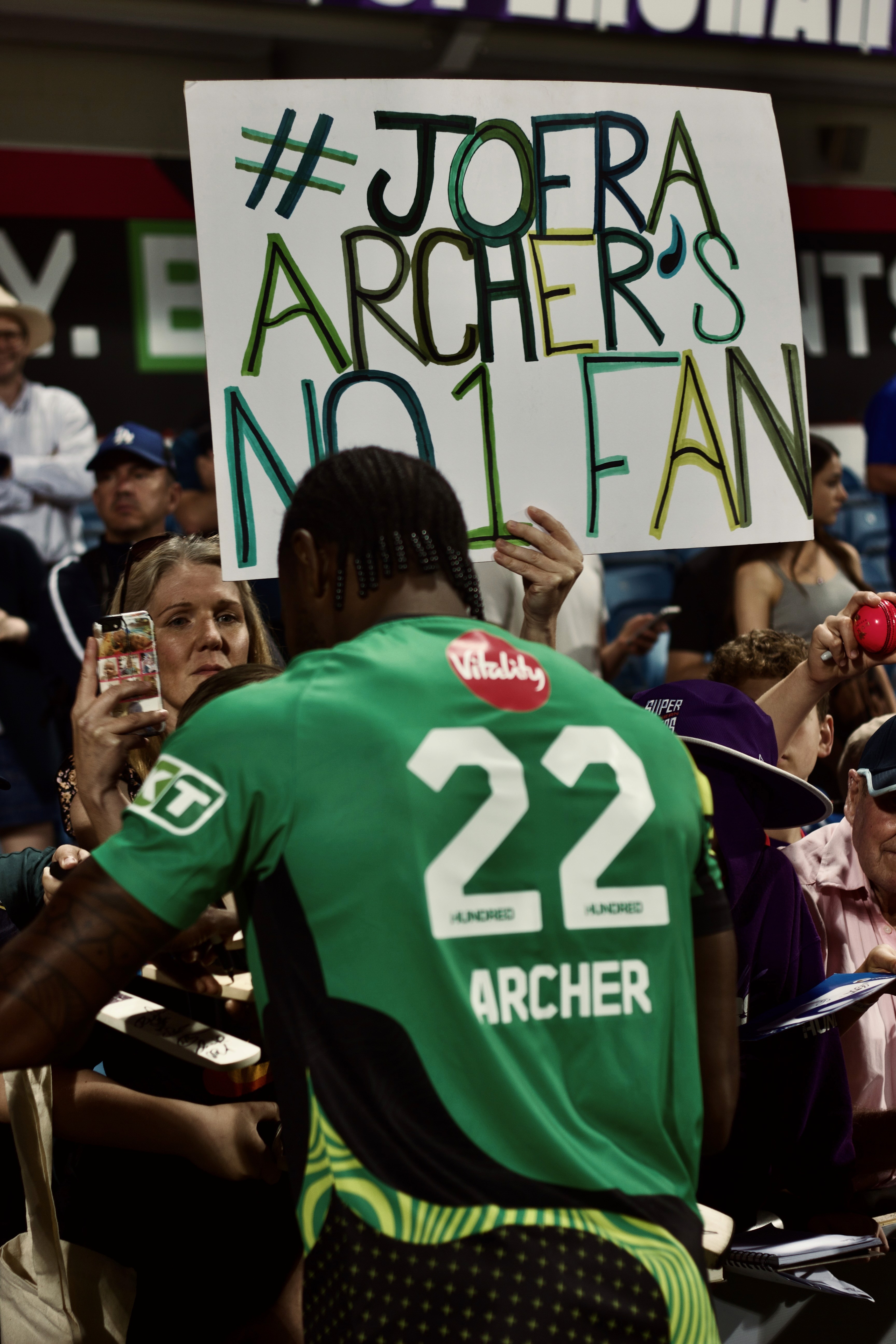 Jofra Archer with fans