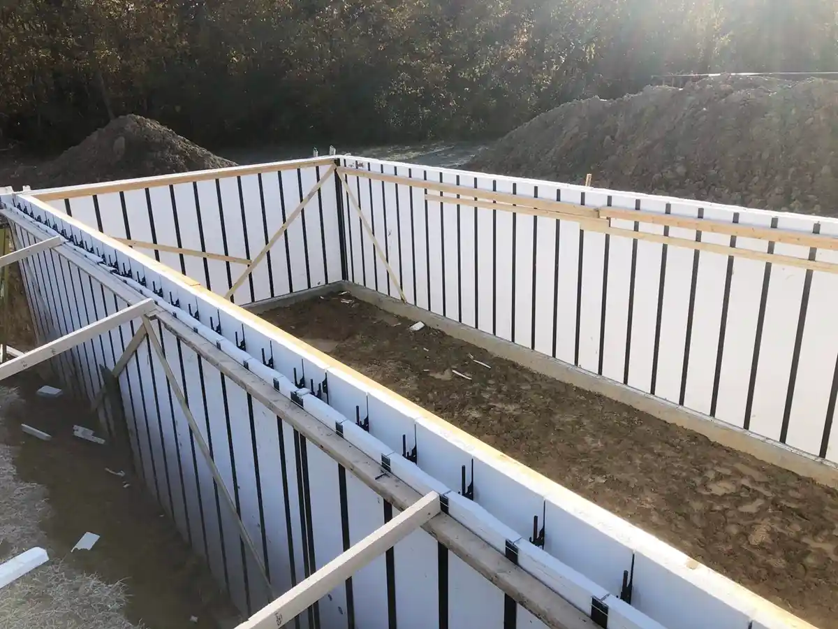 A home foundation built with Pow-R-Wall vertical ICF