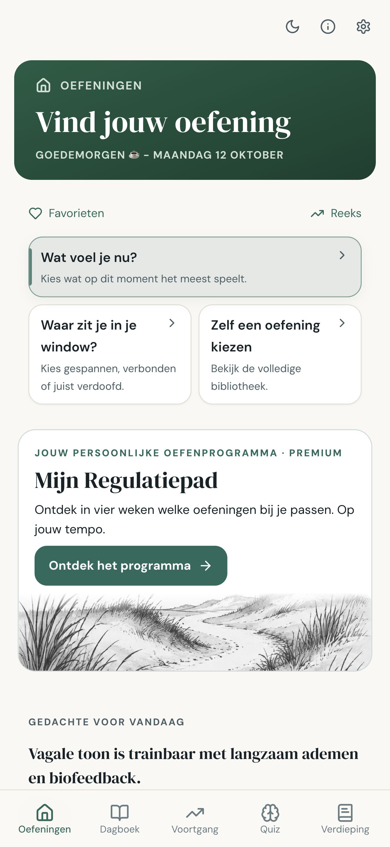 Back to Safety startscherm met Mijn Regulatiepad