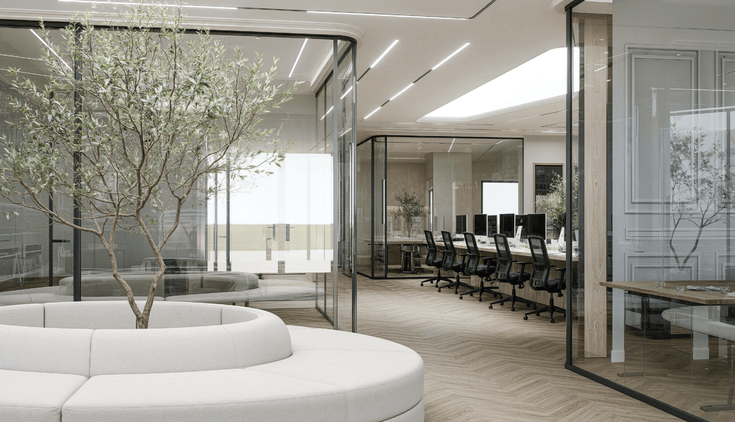 Open coworking space with shared desks at Oh My Desk Dubai Design District D3