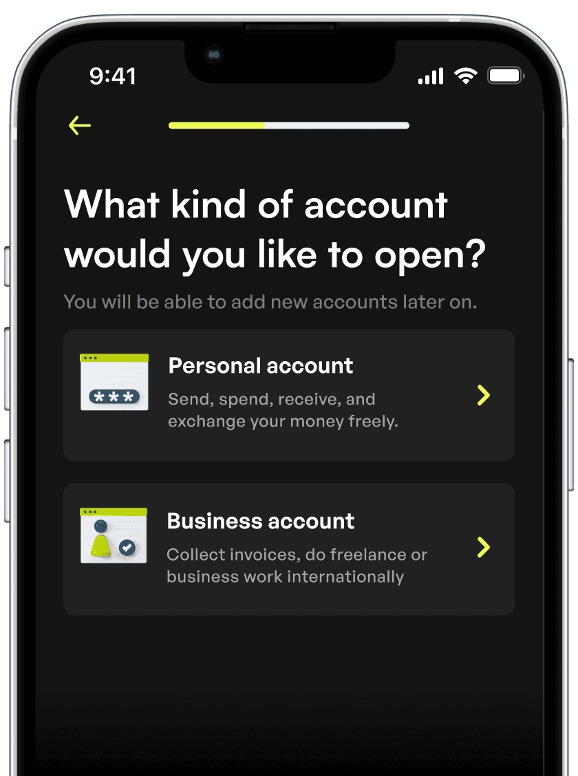 "Create an account" Smartbank screen