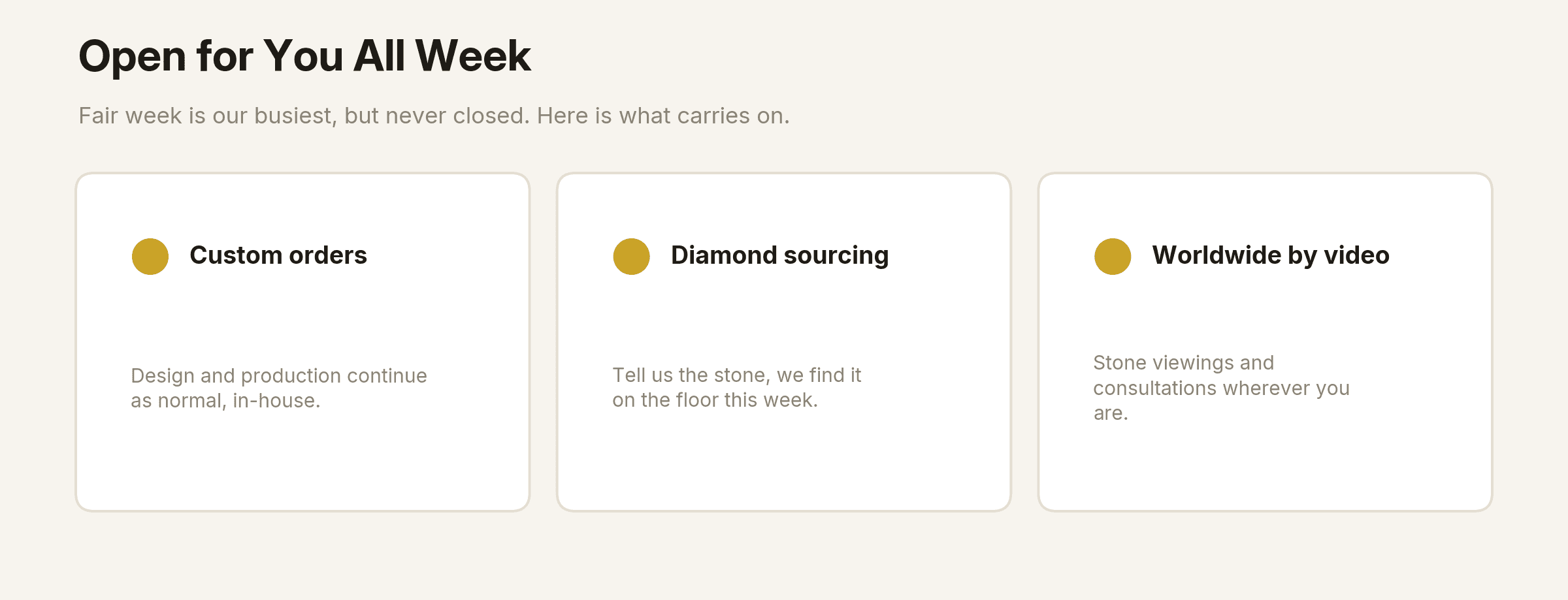 Lab Grown Dreams continues custom orders, diamond sourcing and video consultations during fair week.