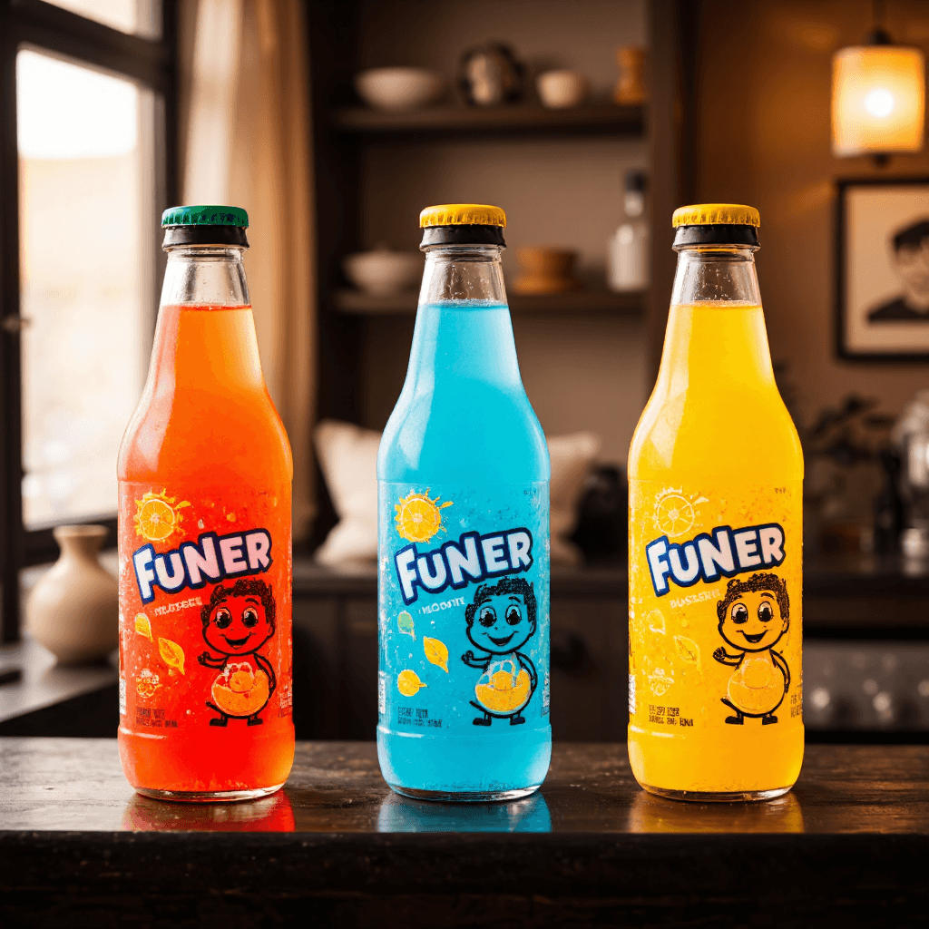 product photography of a set of flavored soft drink bottles