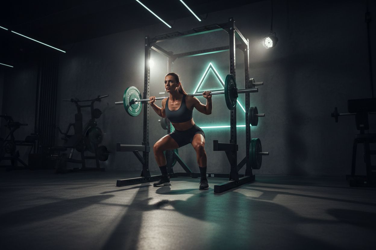 Person performing a barbell squat in a gym