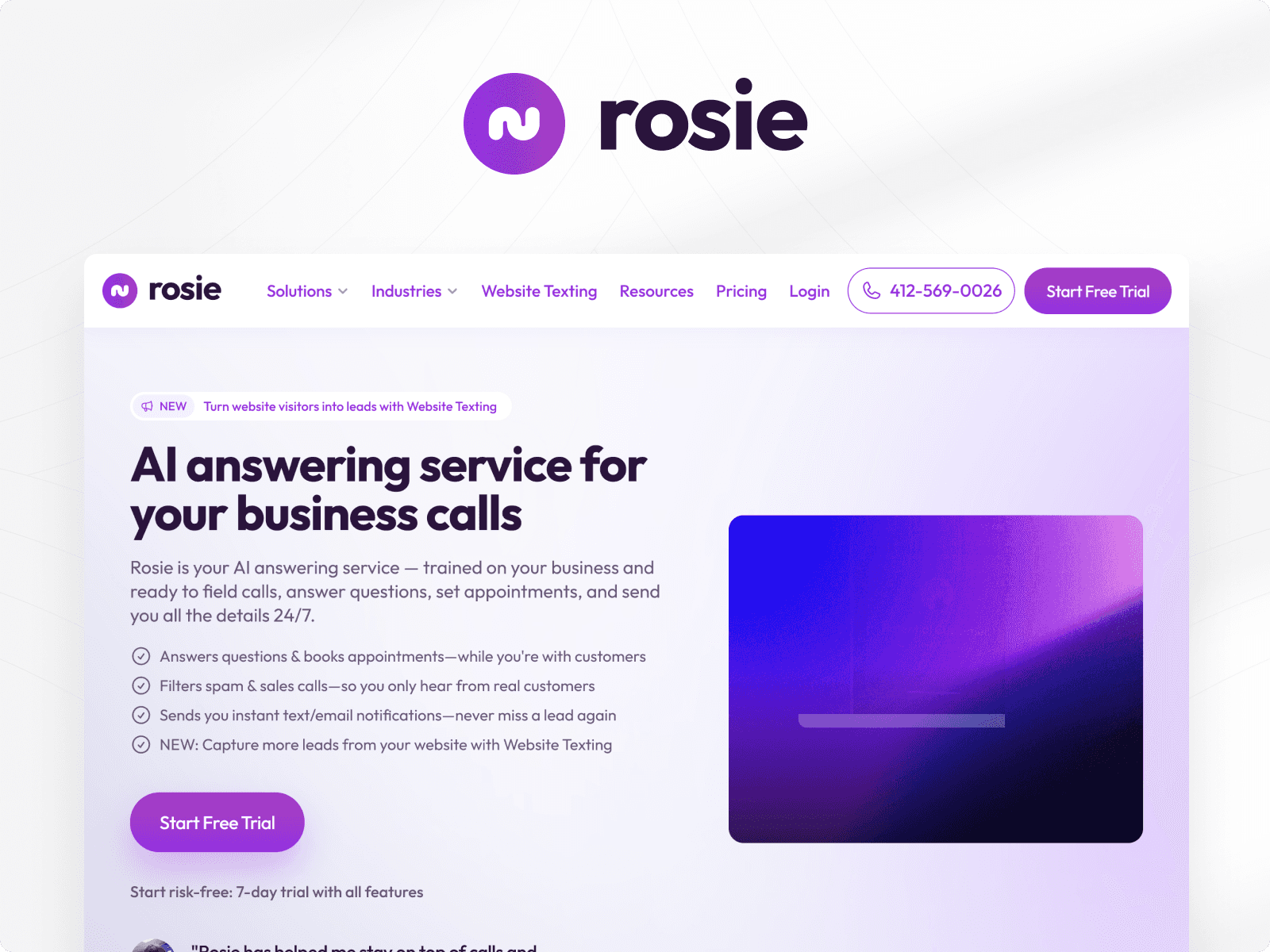 HeyRosie's homepage mockup