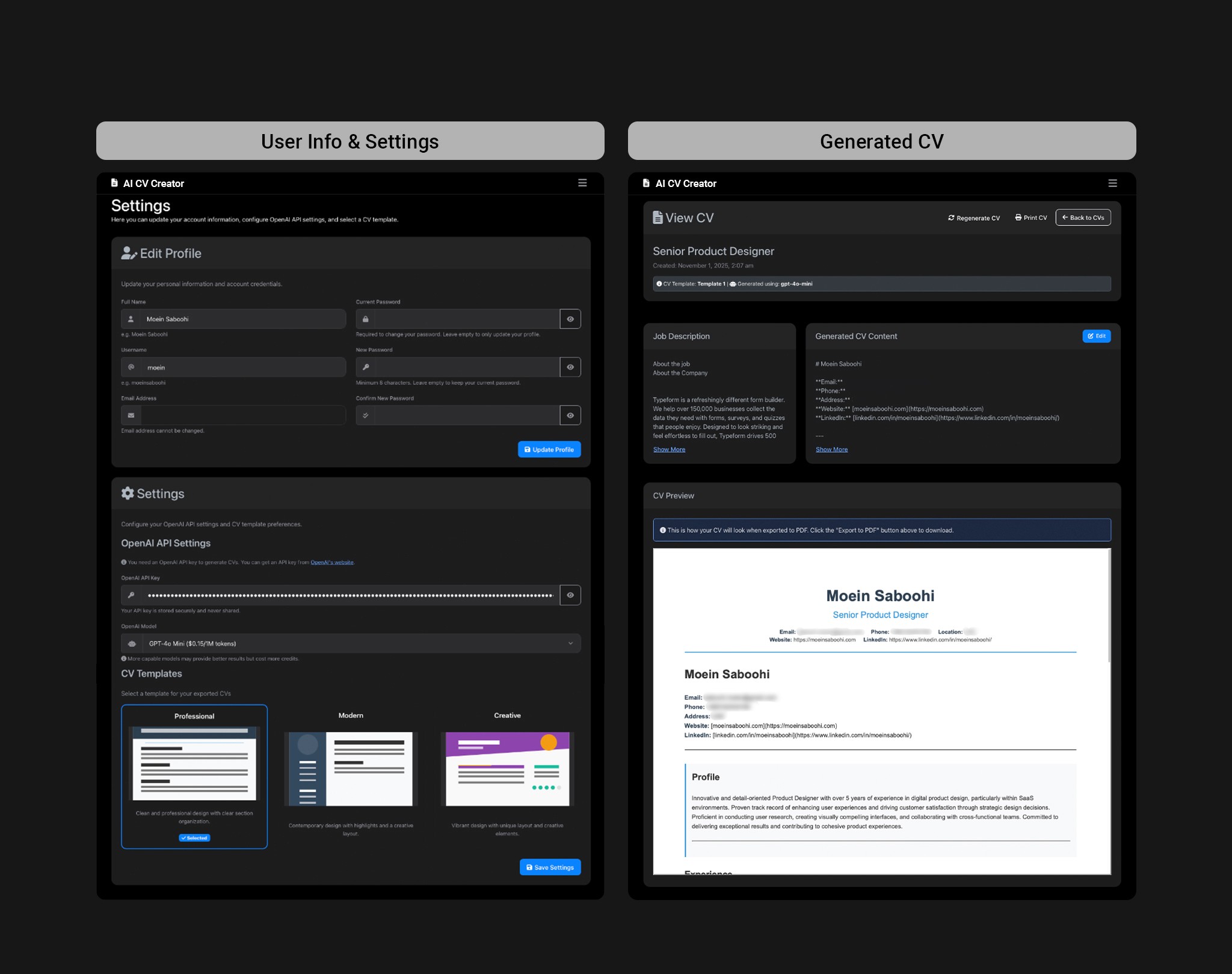 AI CV Creator - Designs
