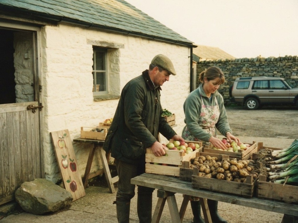 An old 1990s photograph of the old dairy opening as the farm shop