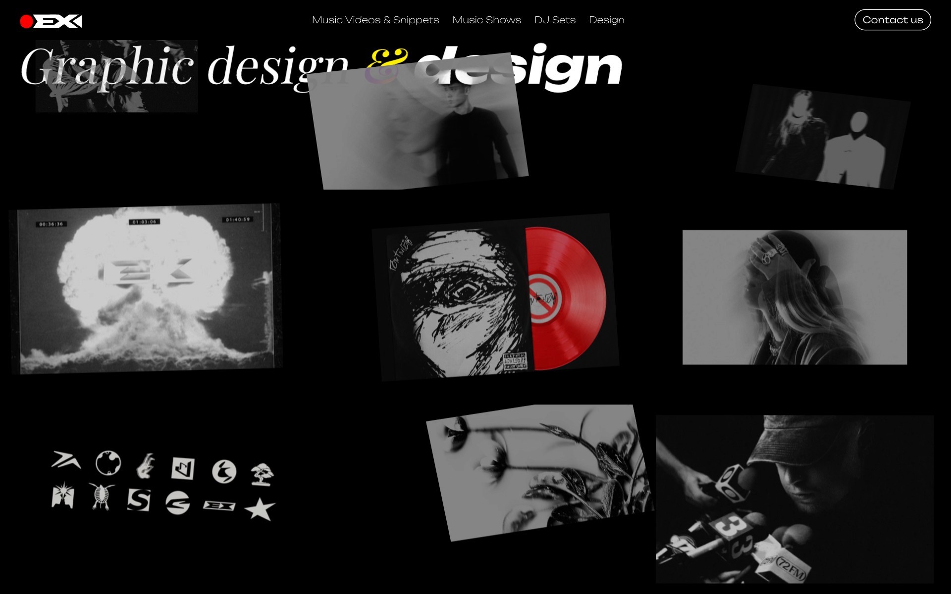 Extyrnal graphic design section with posters and artwork