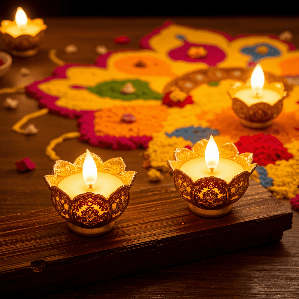 product photography of decorative candle holder with LED candles