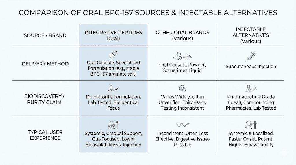 BPC-157 product comparison Integrative Peptides versus alternatives