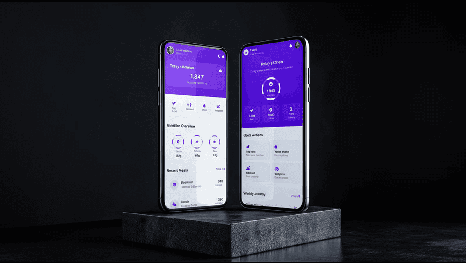 2 Smartphones showing 2 different screens from a weight management application