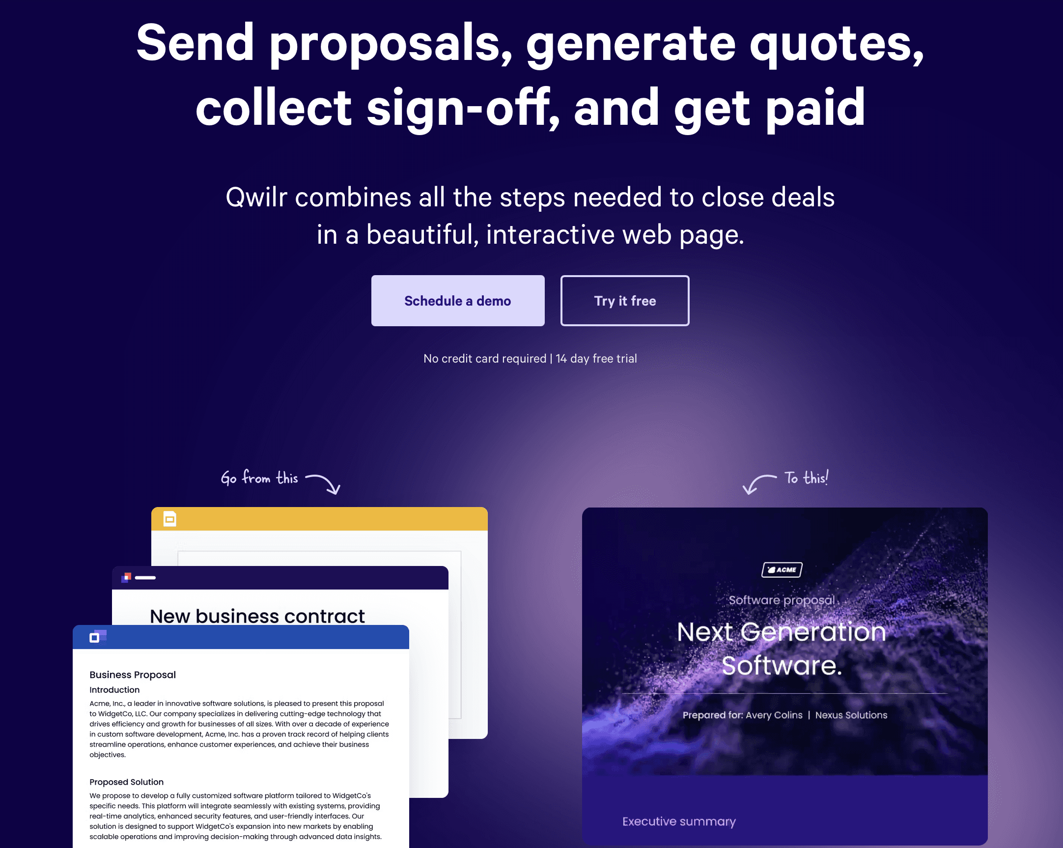 Screenshot of the Qwilr website