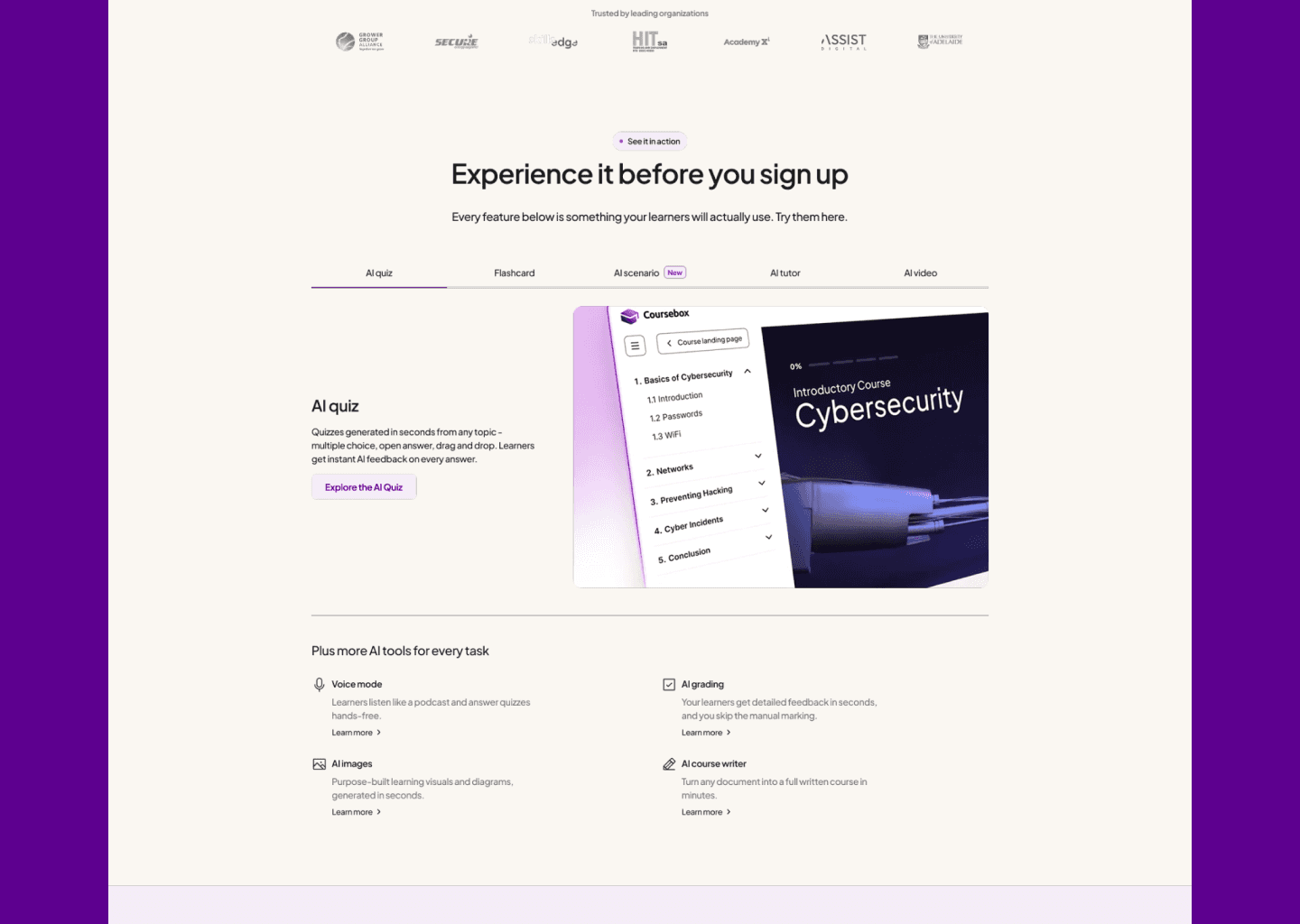 Coursebox AI course platform — homepage redesign final screens