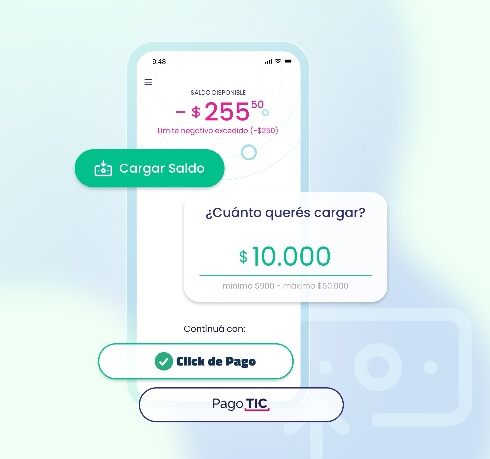 Aplicación, carga de saldo