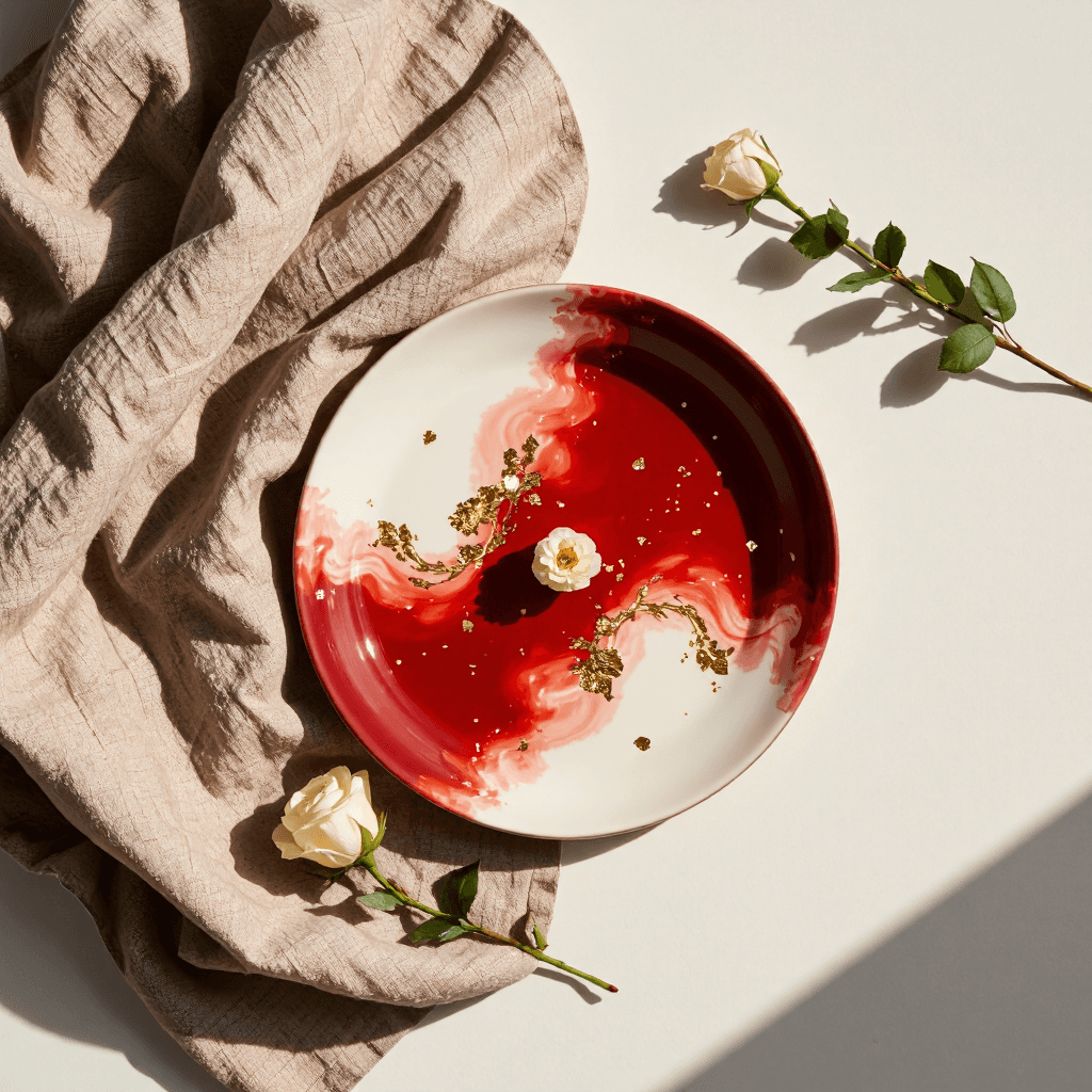 product photography of decorative plate with a floral design