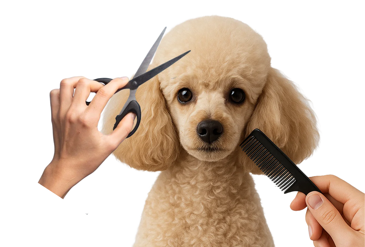 Dog grooming session