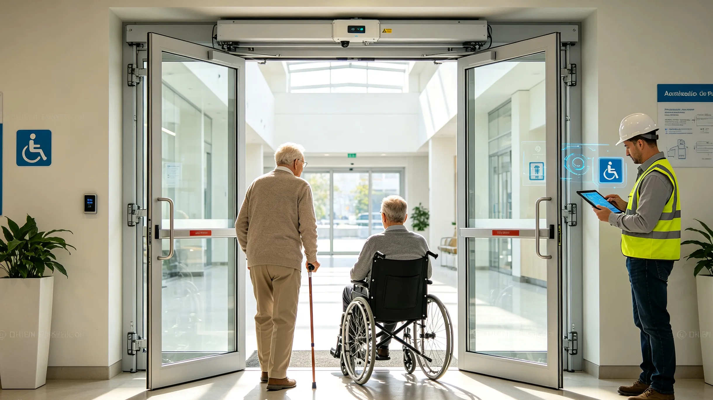 Automatic swing door operator improving accessibility in commercial buildings