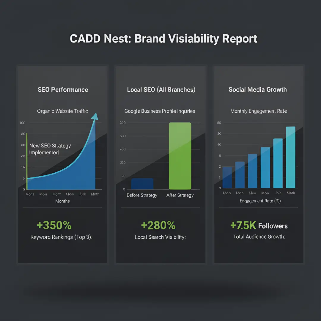 CADD Nest Rajajinaga Brand Visibility Report - Mahendra R Local SEO Strategy | Organic Traffic +350% | Local Search Visibility +280% | Google Business Profile | SEO Performance | Bengaluru Local Marketing