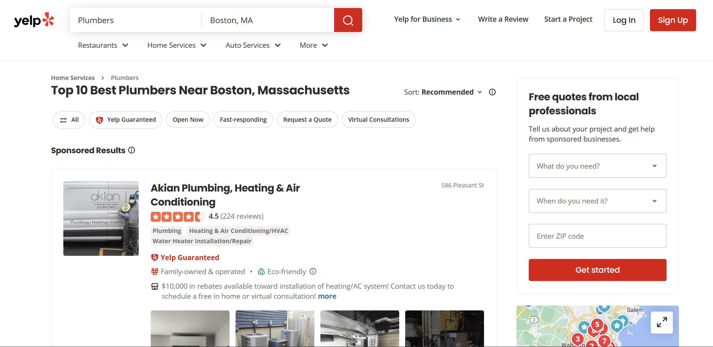 searching plumbers in Yelp