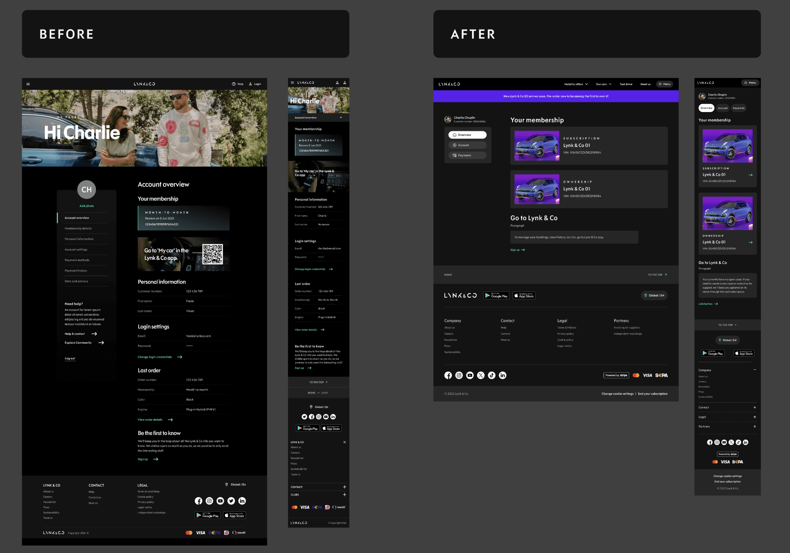 The designs of User profile first view before and after the project