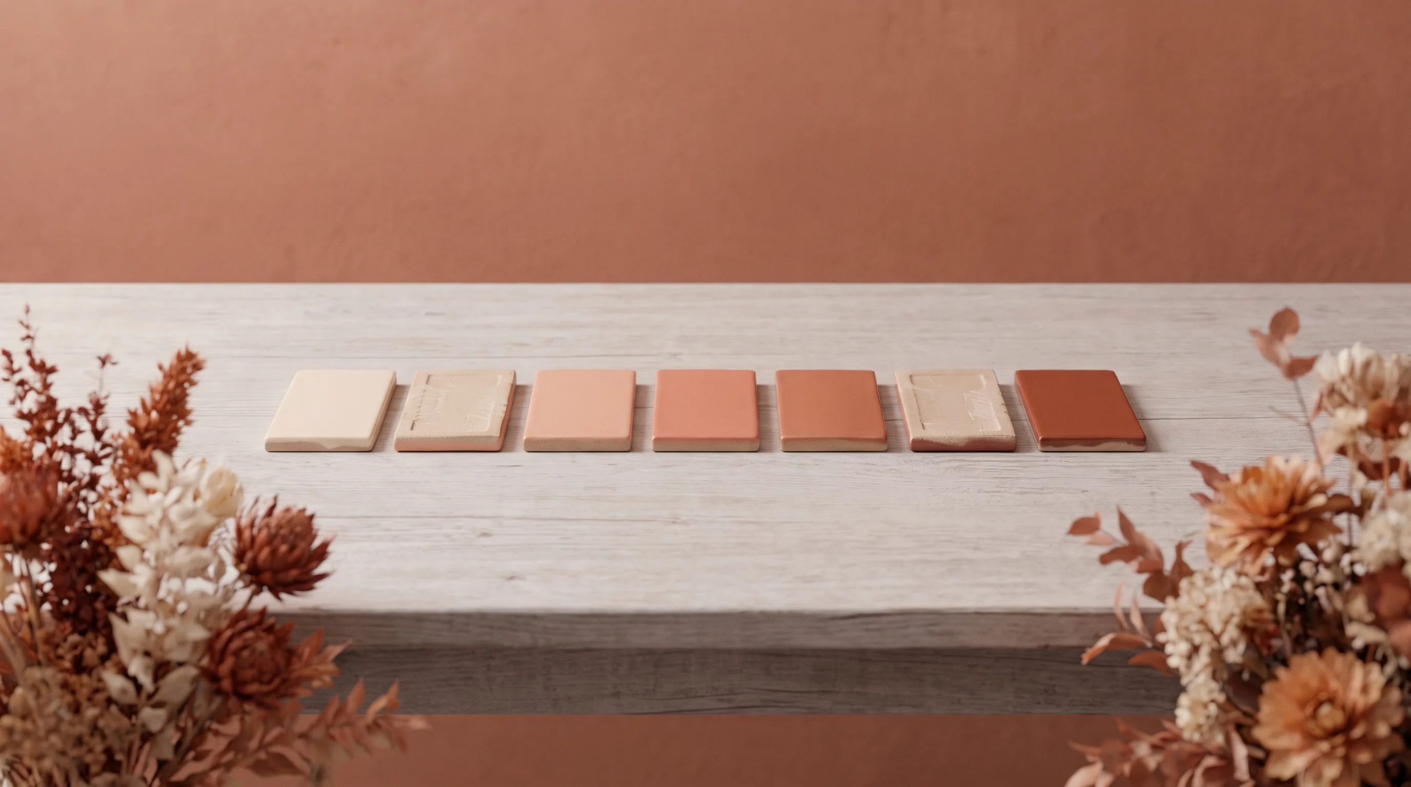A row of small ceramic tiles, three of them turned face down