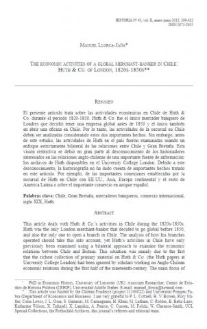 The Economic Activities of a Global Merchant-Banker in Chile: Huth & Co. of London, 1820s-1850s