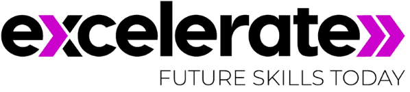 Logo of "accelerate" with a pink accent, featuring an arrow symbol, representing progress and innovation.